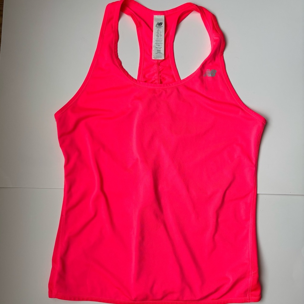 New Balance Neon Pink Racerback Tank Top Medium Women Gym Outdoor Jogging Sporty - Picture 2 of 6